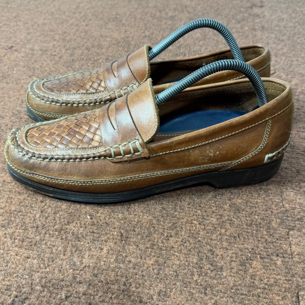 Bostonian Stadium Mens 9 M Tan Woven Leather Penny Loafers Made in Brazil 21633